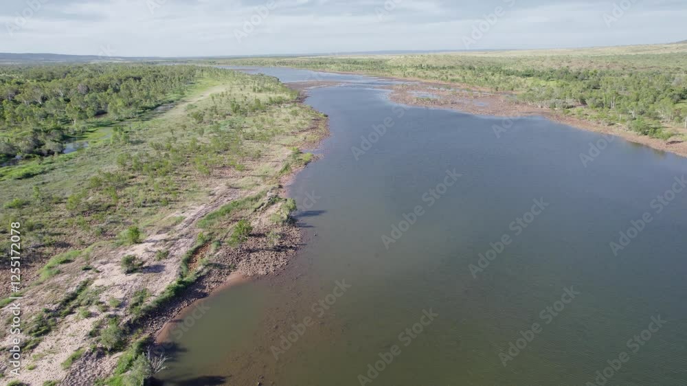 Flyover Pentecost River In The Kimberley Region Of Western Australia. Aerial Drone Shot Flyover Pentecost River In The Kimberley Region Of Western Australia. Aerial Drone Shot