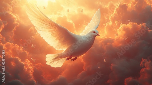 Wallpaper Mural ascending dove ascension white dove in the sky with clouds flying towards light computer digital drawing Torontodigital.ca