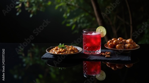 Refreshing wonjo drink served with traditional snacks in Gambia photo