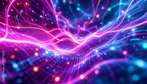 Wallpaper Mural Abstract Neon Grid Landscape, Energetic Flow and Dynamic Light Streaks Torontodigital.ca