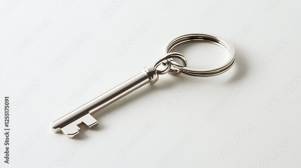 Simple silver key ring on white background Simple silver key ring on white background