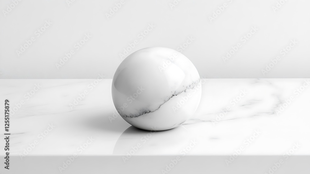 Marble sphere on white marble surface