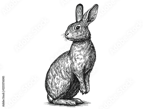 Hare, rabbit, sketch. Vintage retro print, wild hare, farm rabbit sketch ink pencil style drawing, linear drawing, engrave old school. Sketch artwork silhouette wild hare, farm rabbit. Illustration