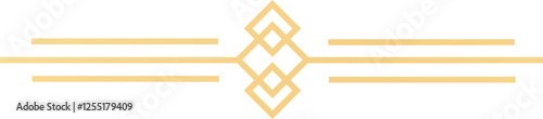 Minimalist golden geometric ornament consisting of rhombuses of different sizes dividing three horizontal parallel lines, creating a sophisticated and elegant design
