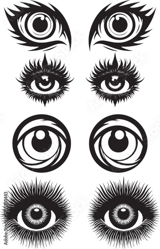 Eyes black and white silhouette assets in vector farm 