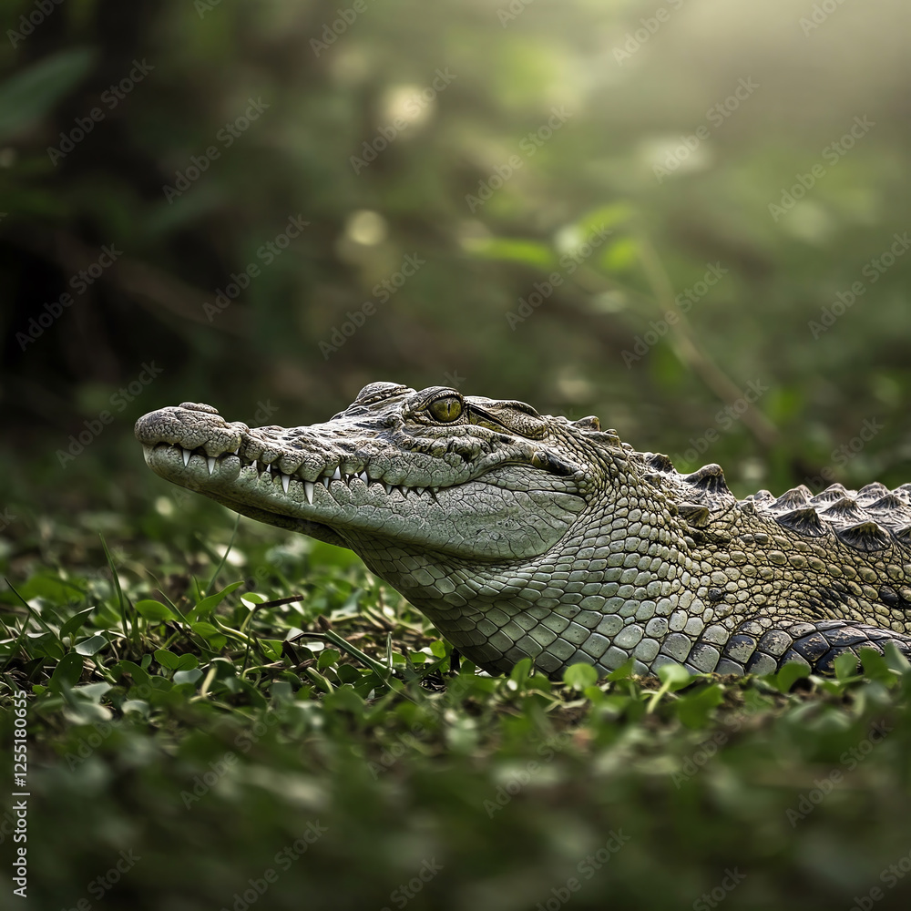 Fototapeta premium american alligator in the everglades open mouth in the ground