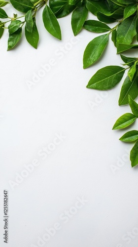 Green leaves on white background with curry leaves in realistic photography for copy space