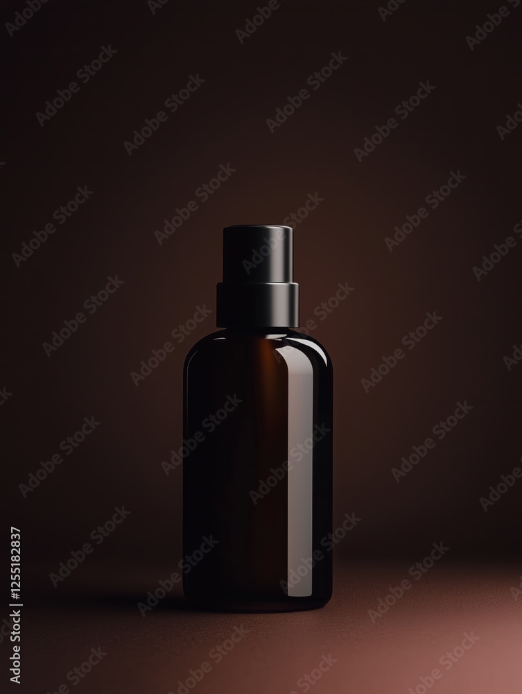 Elegant dark bottle with a sleek design on a minimalist surface in low light. Generative AI Elegant dark bottle with a sleek design on a minimalist surface in low light. Generative AI