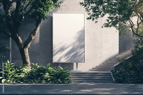 Blank Billboard Mockup Amidst Lush Greenery and Modern Architecture