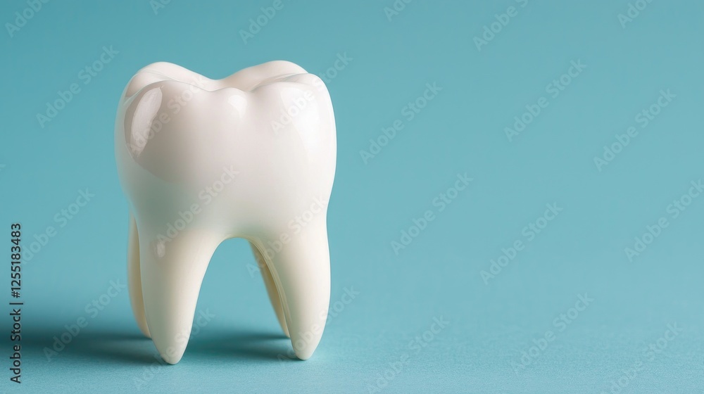 White tooth model on teal background White tooth model on teal background