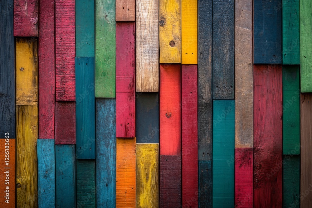 Colorful wooden planks arranged in a textured pattern Colorful wooden planks arranged in a textured pattern