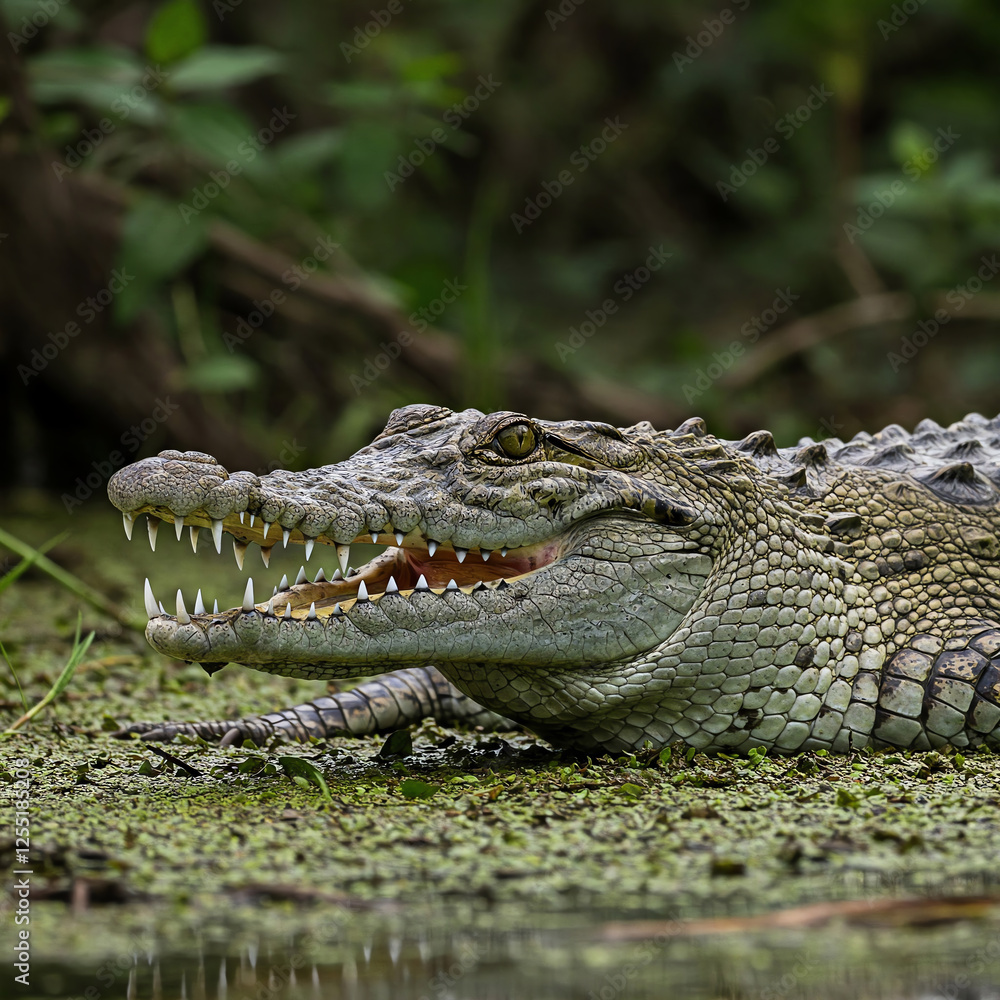 Obraz premium american alligator in the everglades open mouth in the ground