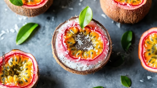 Wallpaper Mural A creamy gluten-free coconut yogurt bowl topped with fresh passion fruit, toasted coconut flakes, and chia seeds Torontodigital.ca