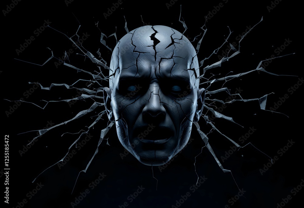 Cracked Visage Emerging From the Darkness During a Surreal Artistic Display. Generative AI Cracked Visage Emerging From the Darkness During a Surreal Artistic Display. Generative AI