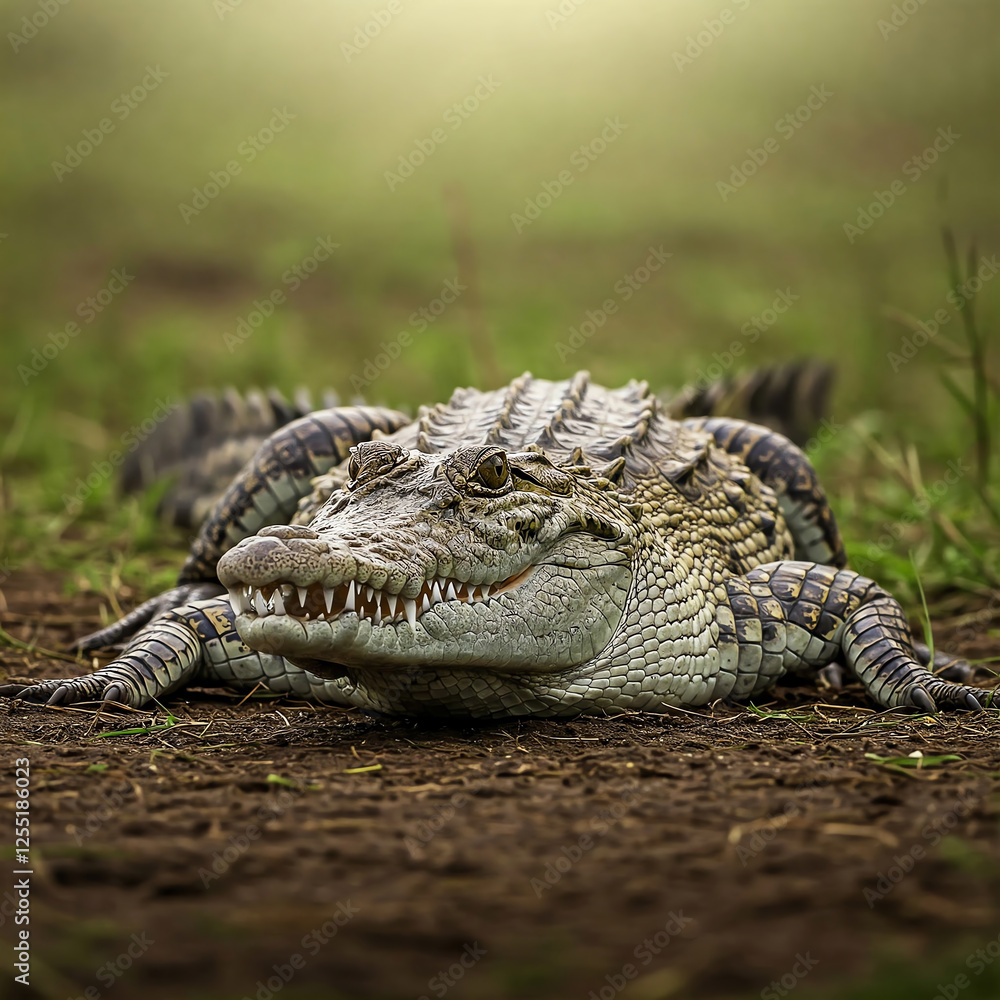 Fototapeta premium american alligator in the everglades open mouth in the ground