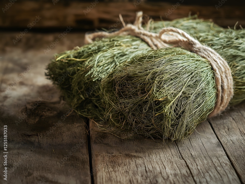 Rustic Bundle of Dried Greenery Tied with Twine on Weathered Wood Table Rustic Bundle of Dried Greenery Tied with Twine on Weathered Wood Table
