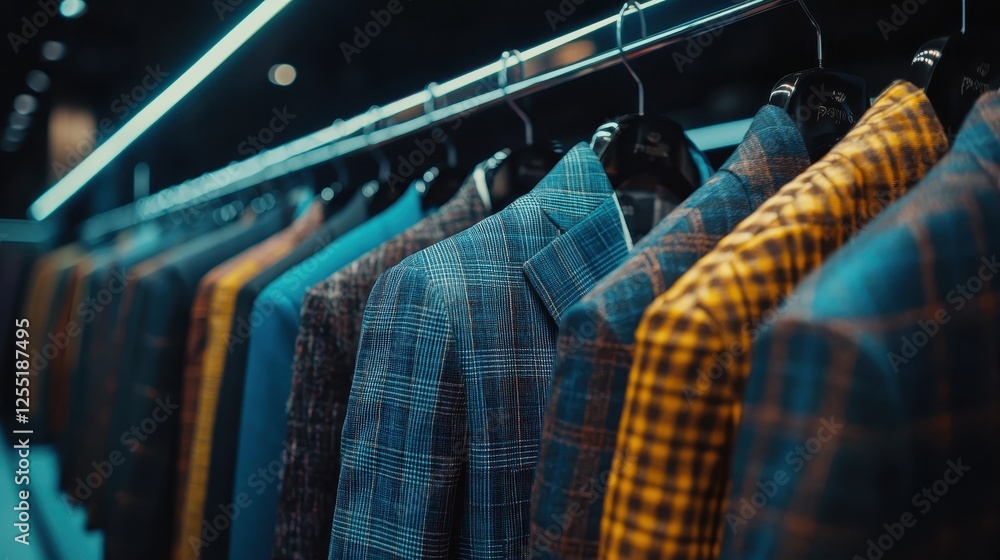 Stylish Men's Jackets Hanging in Dynamic Color Gradient Stylish Men's Jackets Hanging in Dynamic Color Gradient