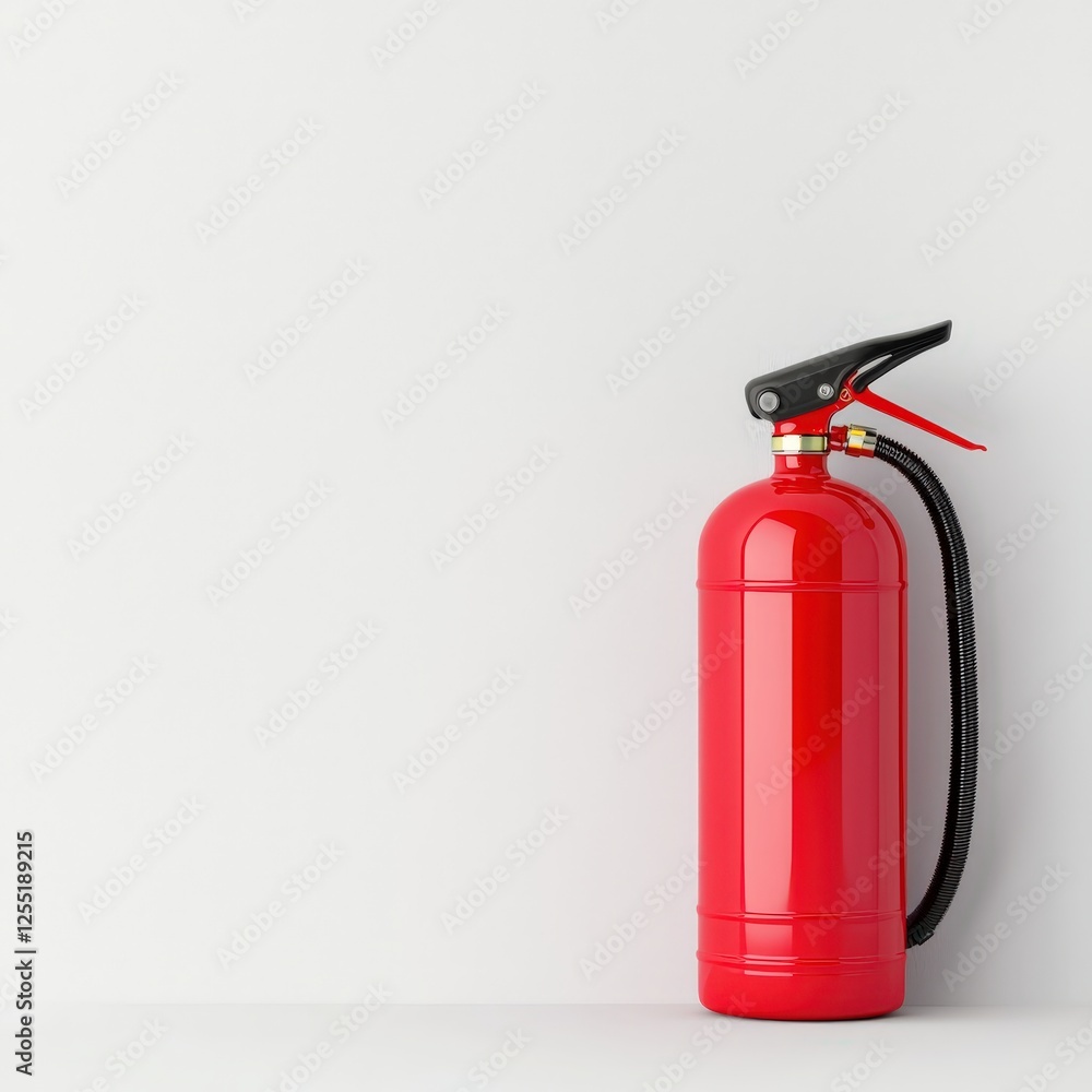 Obraz premium Red fire extinguisher on a white surface with fire extinguisher stand realistic photography
