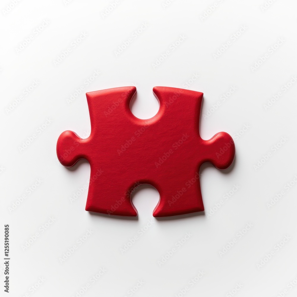 Obraz premium A glossy red jigsaw piece curves elegantly atop a pristine white surface, its edges hinting at intricate connections as it leans toward the left. 