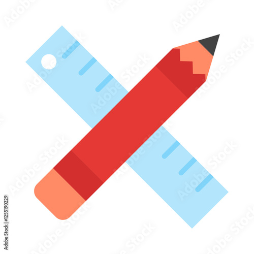 Pencil and ruler flat icon