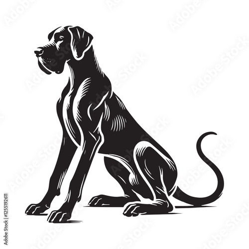 Great Dane silhouette highlighting its strong yet elegant build - Great Dane illustration - minimal Great Dane vector - dog silhouette
