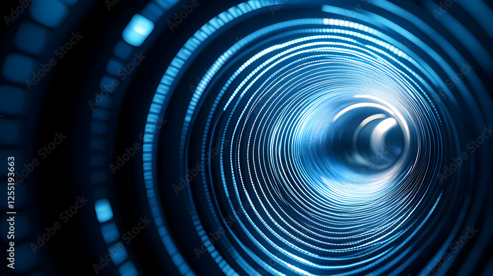 Obraz premium Futuristic blue tunnel with glowing circles.