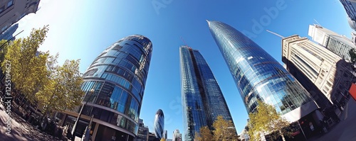 Stunning Panoramic View of Modern Skyscrapers Piercing the Azure Sky
