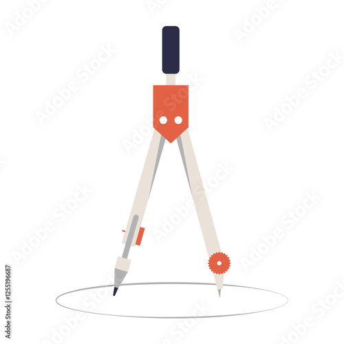 Drawing Compass In Flat Vector Illustration Symbolizing Geometry, Engineering, Technical Drawing, And Precision, Isolated On White Background