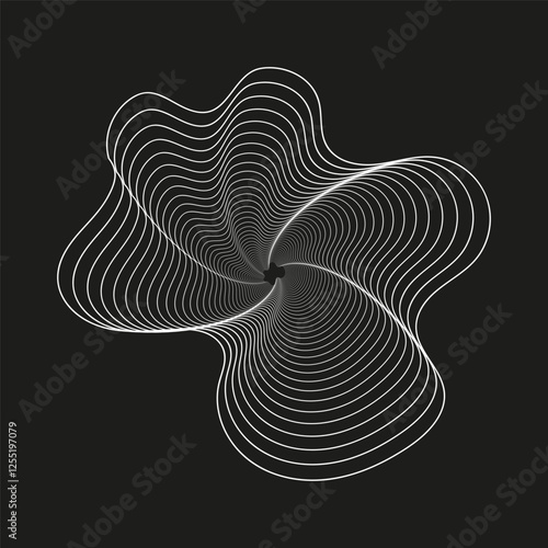 Abstract wave lines. Optical illusion effect. Black background contrast. Vector design.