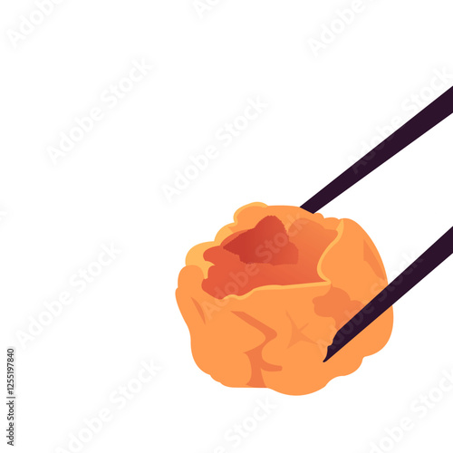 Illustration Dim Sum With Chopstick Cartoon