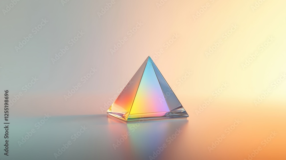 Fototapeta premium Translucent Iridescent Glass Pyramid Reflects Soft Pastel Spectrum