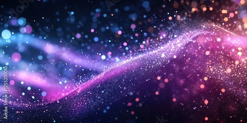 Abstract background featuring sparkling particles flowing across a vibrant blend of pink, blue, and purple hues, creating a mesmerizing visual spectacle with bokeh effects