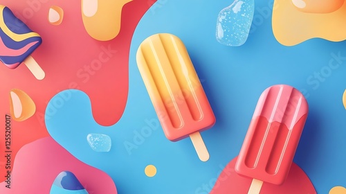 Colorful ice pops on abstract background.  Possible use  digital art print, social media graphic