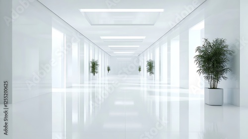 Wallpaper Mural Modern white office hallway with plants Torontodigital.ca