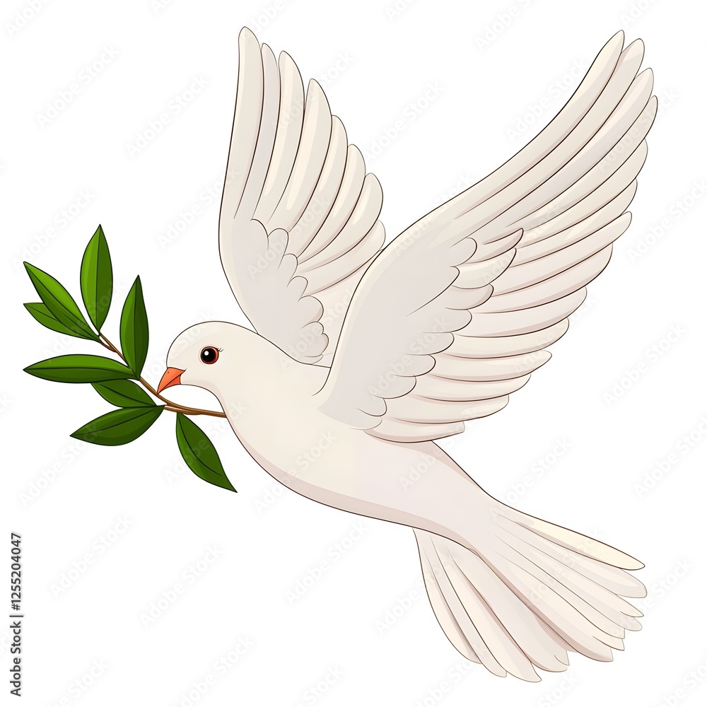 Obraz premium Elegant White Bird in Flight with Olive Branch Symbolizing Peace