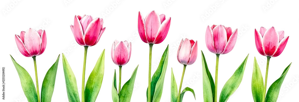 Obraz premium Pink tulips isolated on transparent background.
