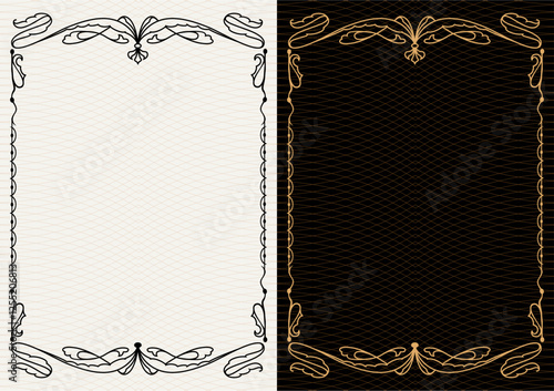 Luxury frame invitation card background vector. Elegant classic antique design, gold lines t, sparkle on black background. Premium design illustration for gala card, grand opening, art deco, magazine.