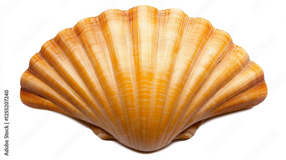 Close Up Of Light Brown Fan Shaped Seashell On White Background Close Up Of Light Brown Fan Shaped Seashell On White Background