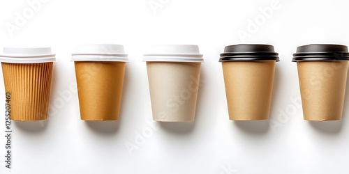 Disposable coffee cups on white background photo