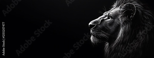 Majestic Lion Profile in Black and White