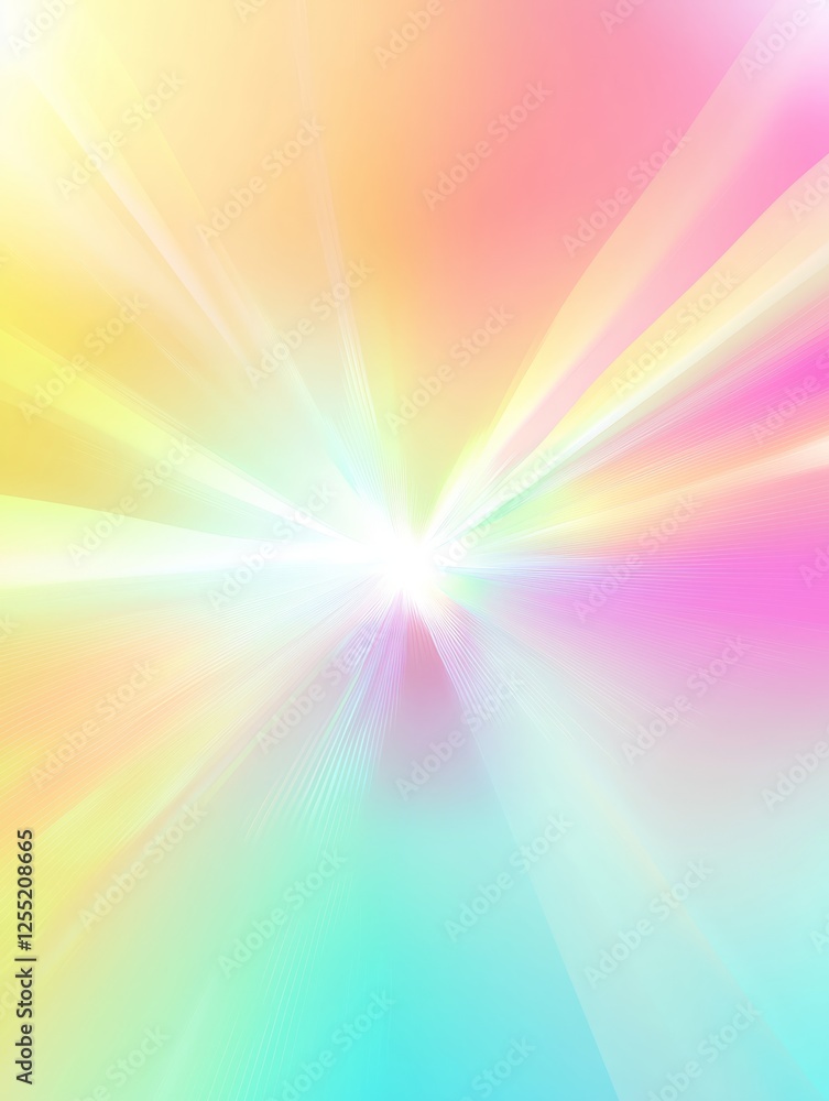 Fototapeta premium Soft pastel light beams radiate from a central point in a bright background. Generative AI