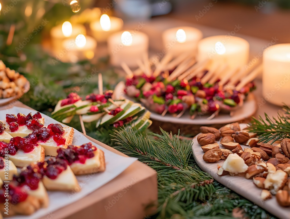 Festive Holiday Appetizers with Cranberry Brie Bites and Nuts Display Festive Holiday Appetizers with Cranberry Brie Bites and Nuts Display