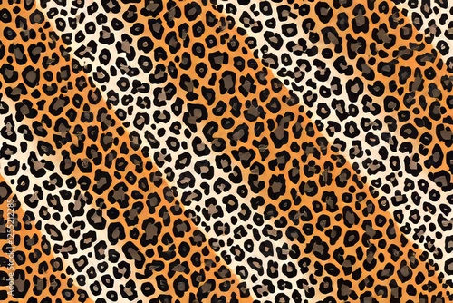 Diagonal Leopard Print Pattern: Orange, Beige & Brown Spots Seamless Texture for Fashion, Fabric, & Design Projects