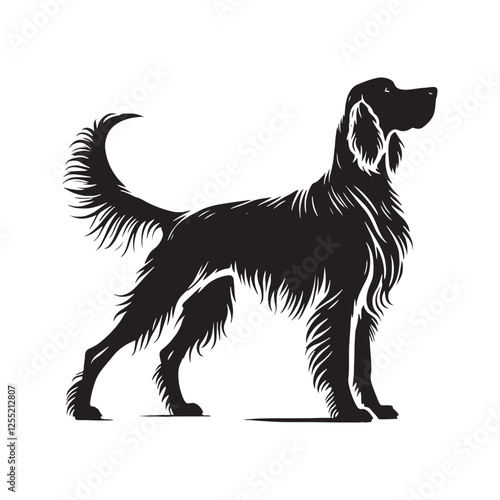 Distinctive Irish Setter silhouette emphasizing flowing fur - Irish Setter illustration - minimal Irish Setter vector - dog silhouette
