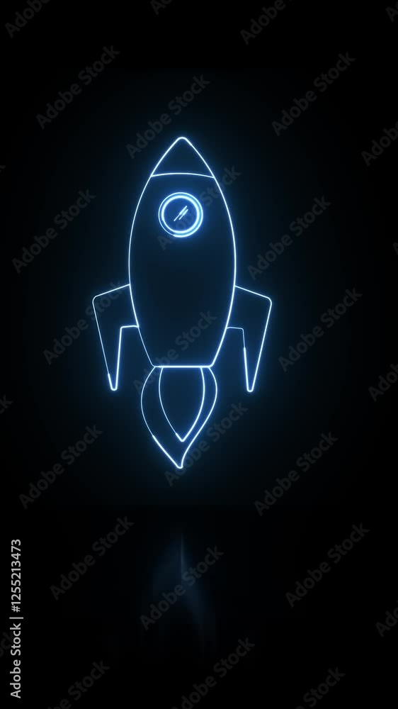 Neon rocket launching animation on black background Neon rocket launching animation on black background