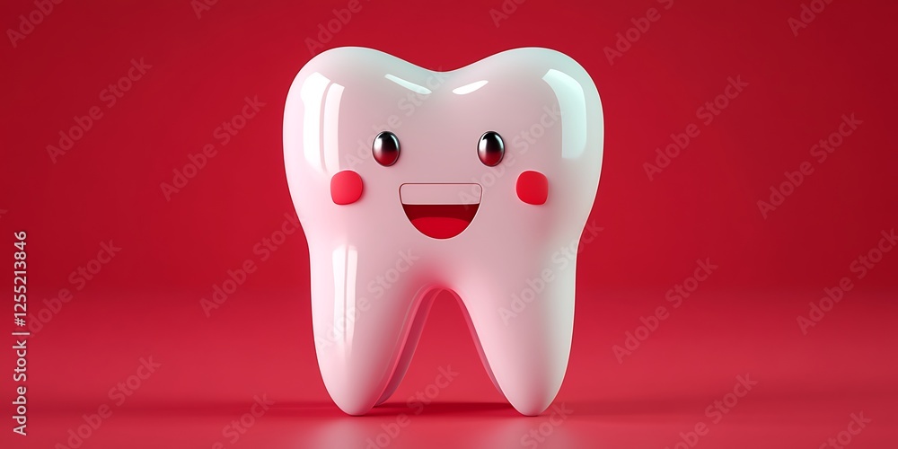 Cartoon tooth on red background Cartoon tooth on red background