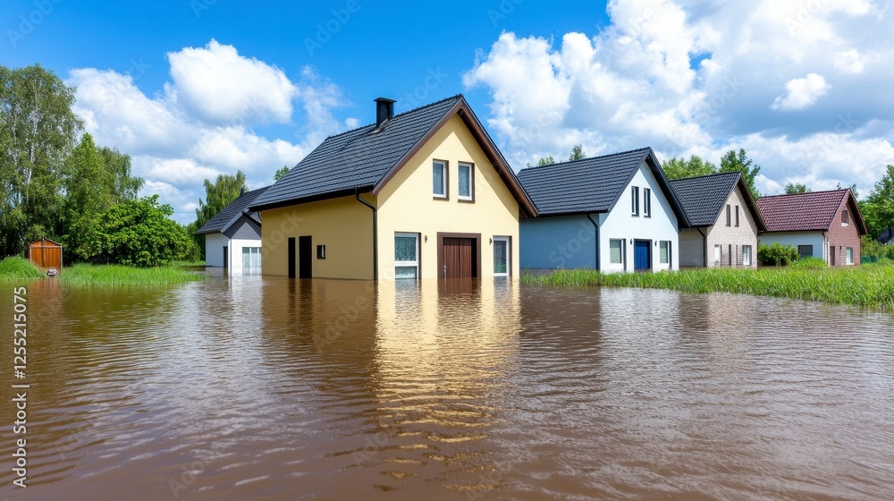 Flooded Homes Under Cloudy Sky Flooded Homes Under Cloudy Sky