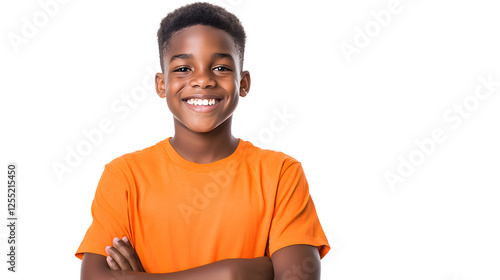 Black skin boy is smiling portrait, isolated on white background