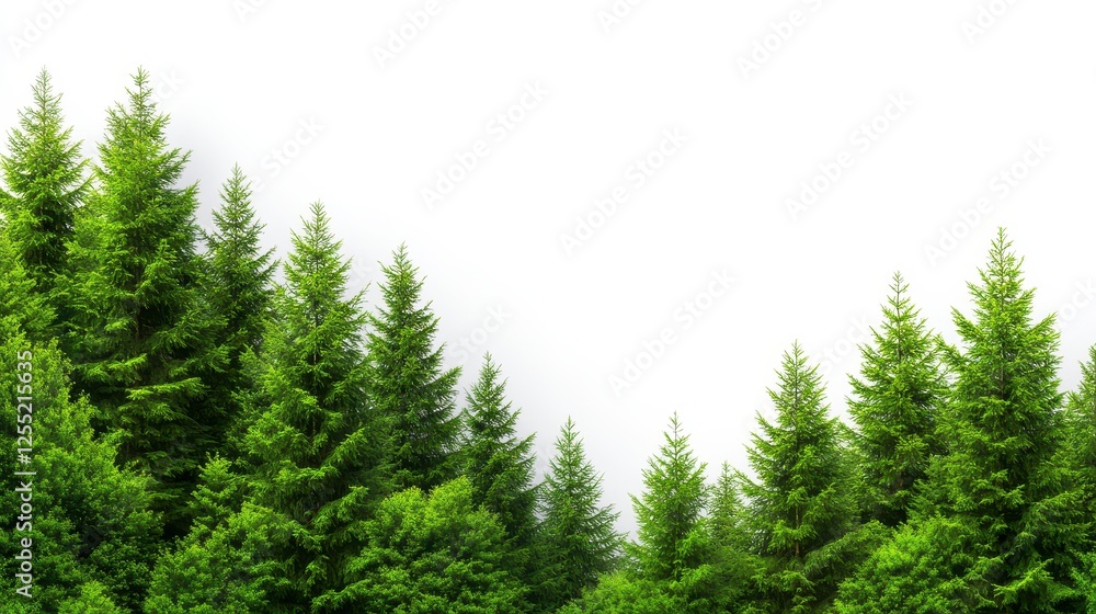 Forest Evergreen Trees Against White Background Forest Evergreen Trees Against White Background