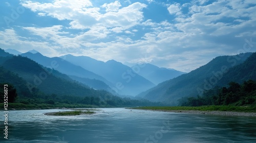 A vast natural landscape of pristine rivers and mountain ranges photo